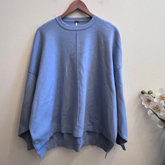 FREE PEOPLE Uptown Pullover Oversized Cozy Sweater Rippling Water Blue Womens XS - Picture 1 of 6